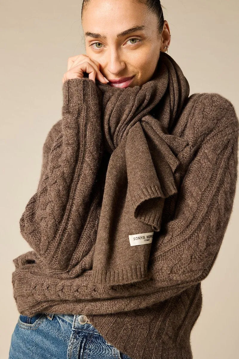 100% Cashmere Scarf in Woodland Marle Brown