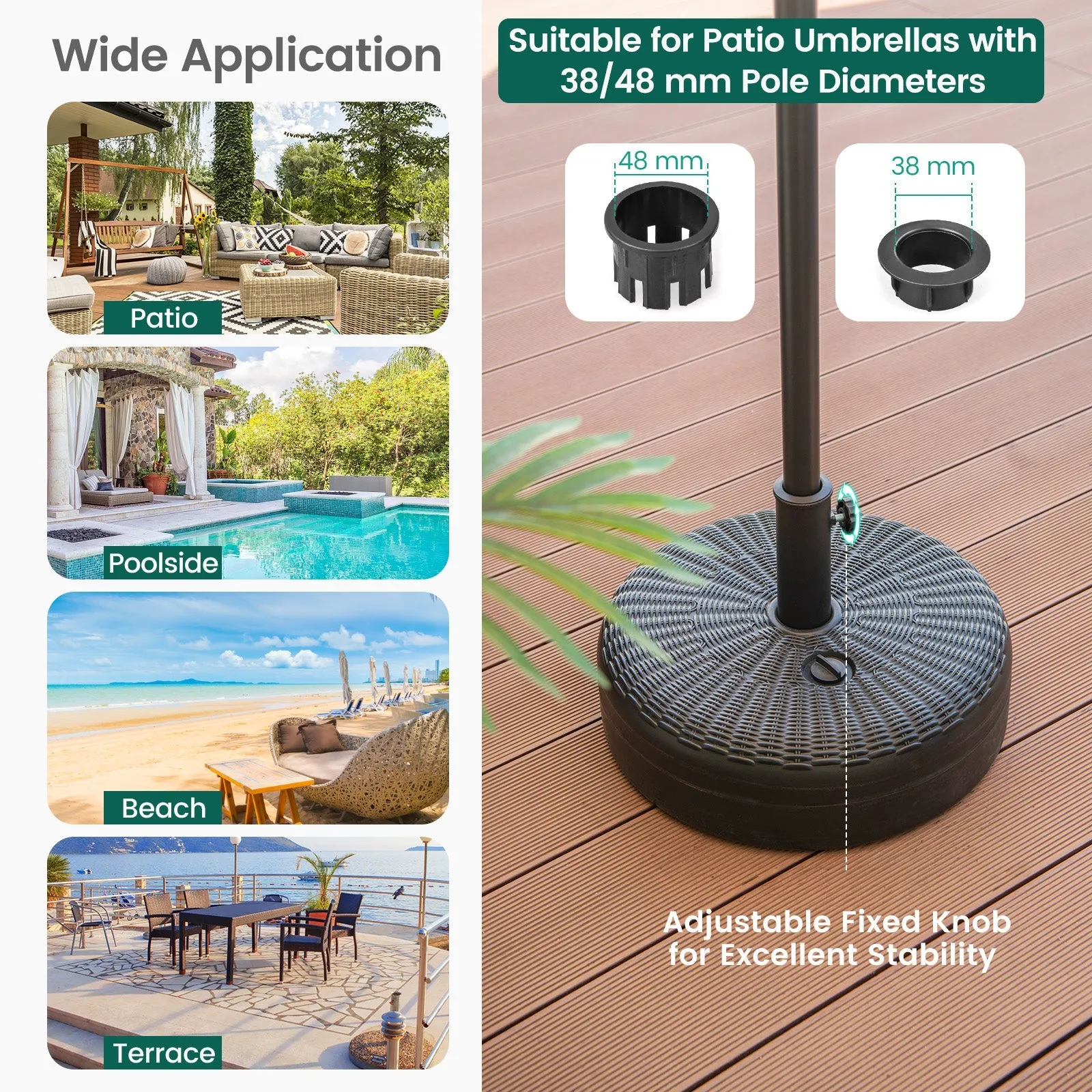 45CM Fillable Heavy-Duty Round Umbrella Base Stand