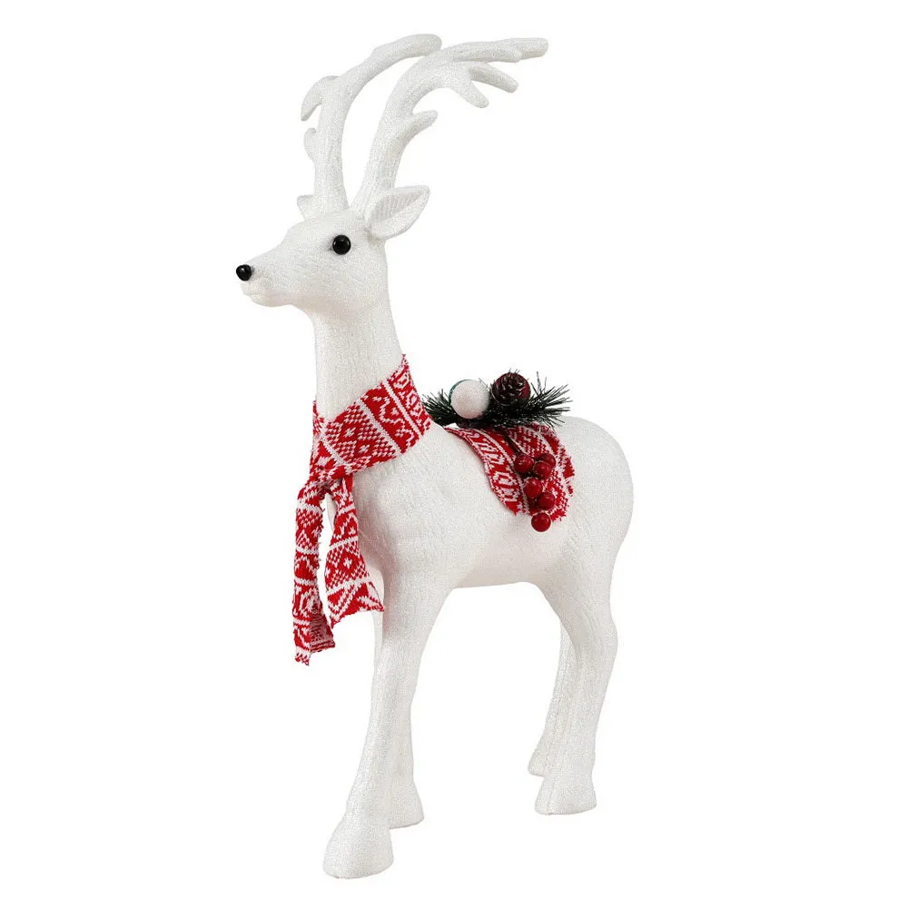 60cm White Glitter Deer Ornaments, Red Scarf, Premium Xmas Decor - Jingle Jollys