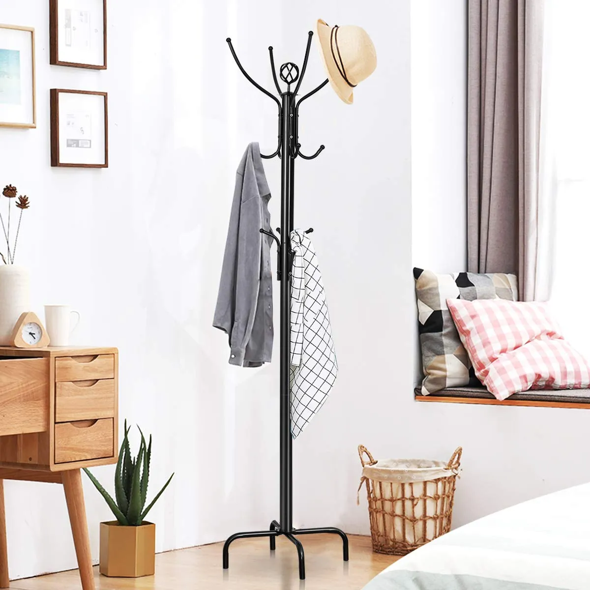 78" Coat Rack, Metal Frame Coat Tree, Free Standing Entryway Hat Coat Jacket Umbrella Holder