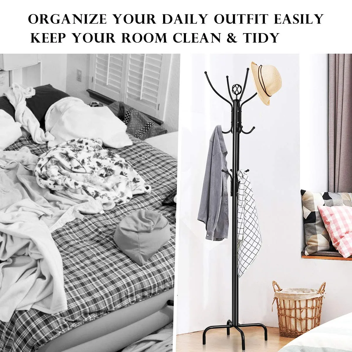 78" Coat Rack, Metal Frame Coat Tree, Free Standing Entryway Hat Coat Jacket Umbrella Holder