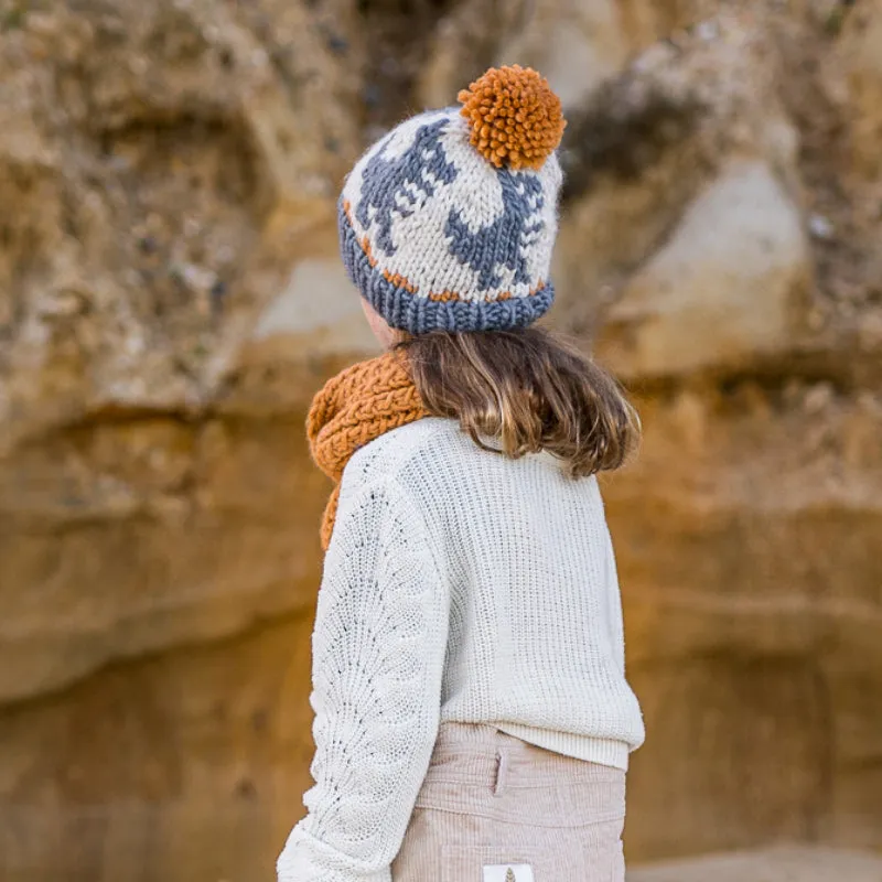 Acorn Dino Beanie - Caramel/Grey