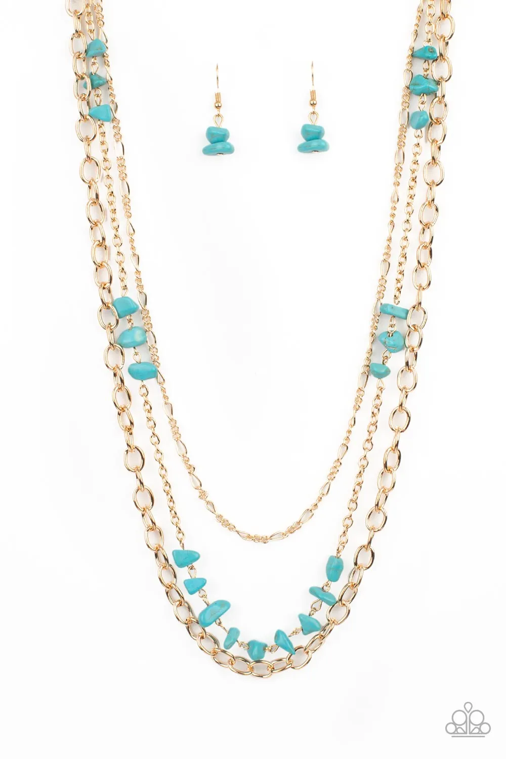 Artisanal Abundance - Gold - Turquoise Stone Tiered Chain Paparazzi Long Necklace