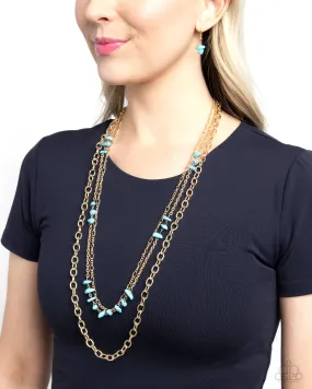 Artisanal Abundance - Gold - Turquoise Stone Tiered Chain Paparazzi Long Necklace