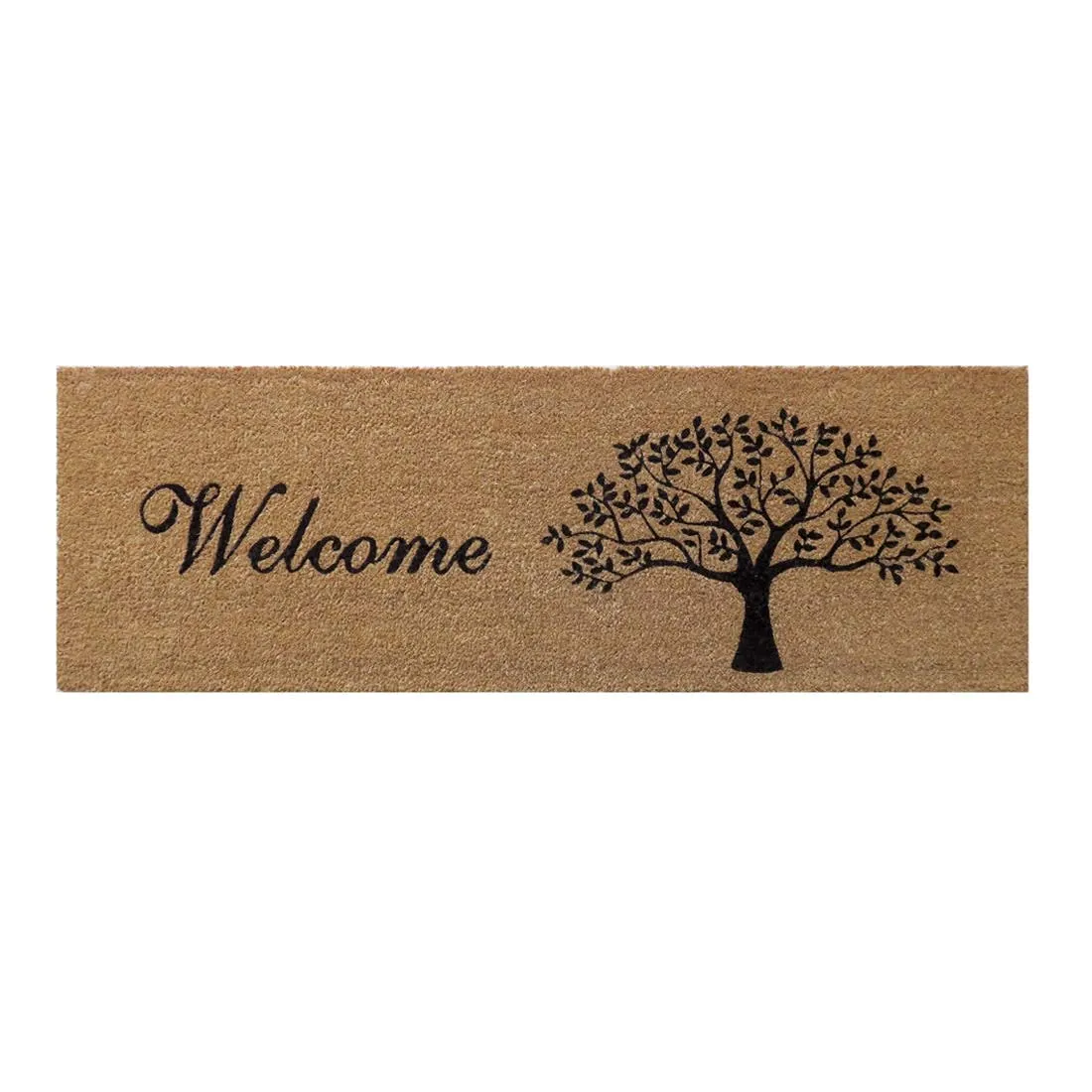 ATMAH Coir Rectangular Doormat (Tree Welcome, Natural, 120Cm X 40Cm)