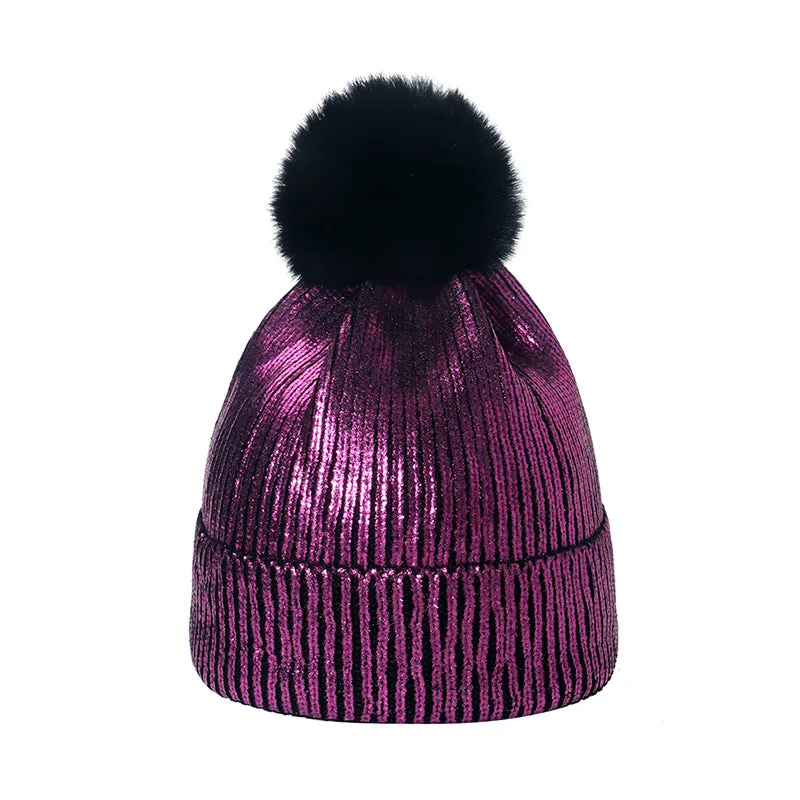 Autumn and winter bronzing wool hat colorful metal hip-hop street wool ball knitted hat for men and women