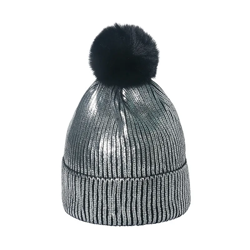 Autumn and winter bronzing wool hat colorful metal hip-hop street wool ball knitted hat for men and women