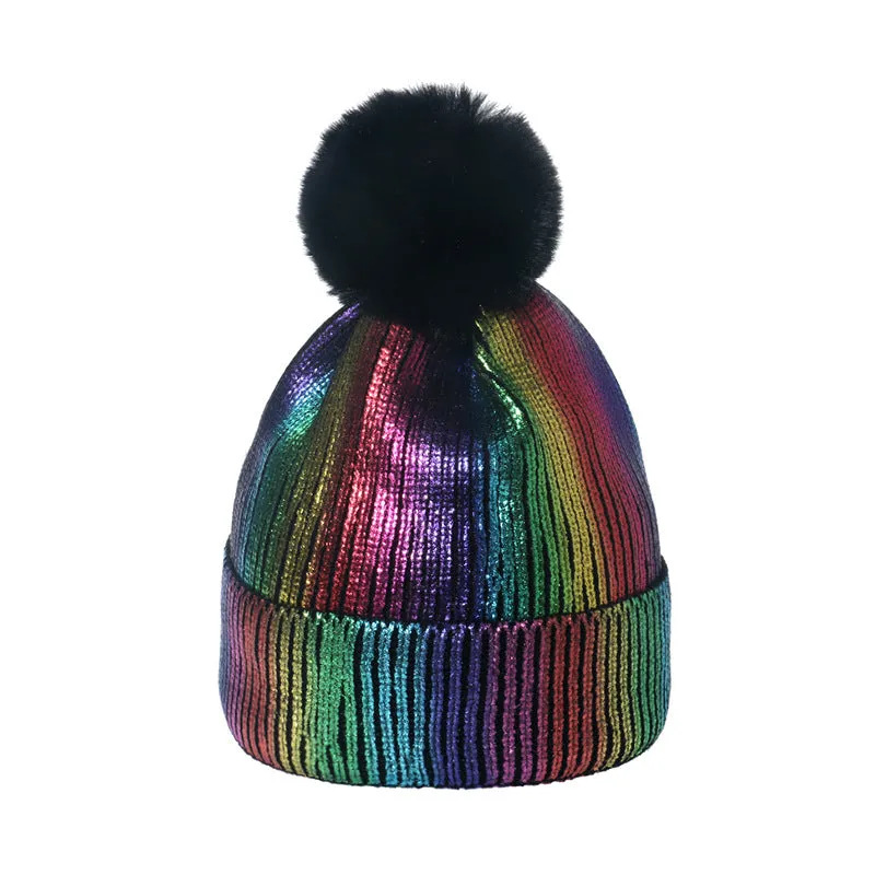 Autumn and winter bronzing wool hat colorful metal hip-hop street wool ball knitted hat for men and women