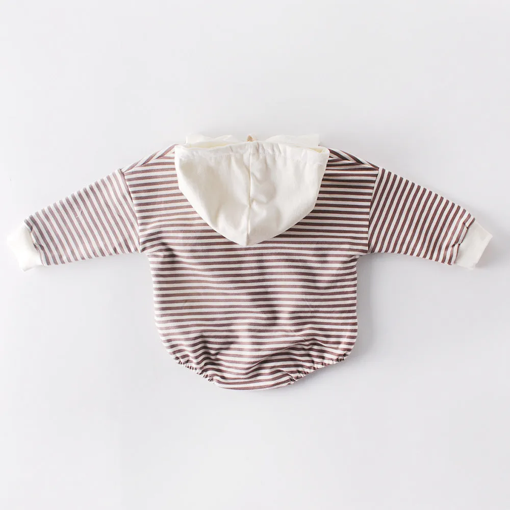 Baby Striped Kids Clothes Hooded One-piece Hatching Climbing Suit Thickened