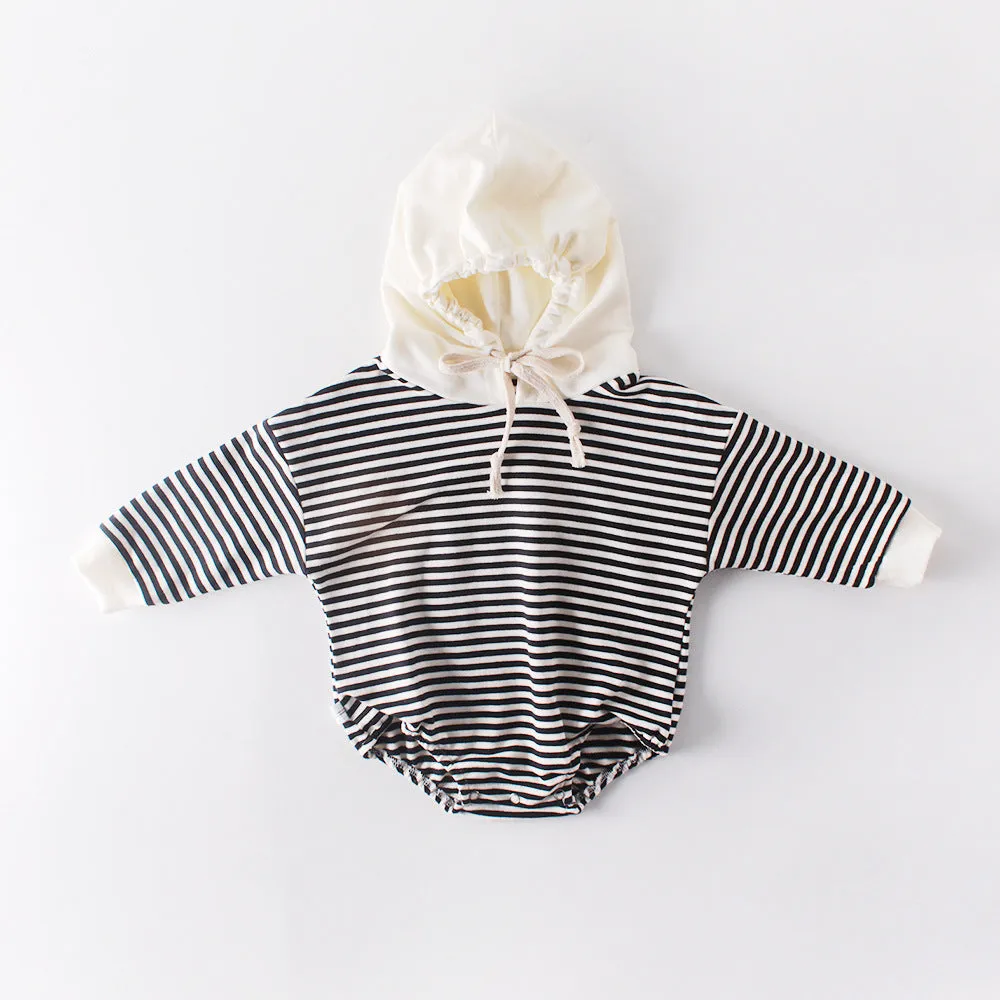 Baby Striped Kids Clothes Hooded One-piece Hatching Climbing Suit Thickened