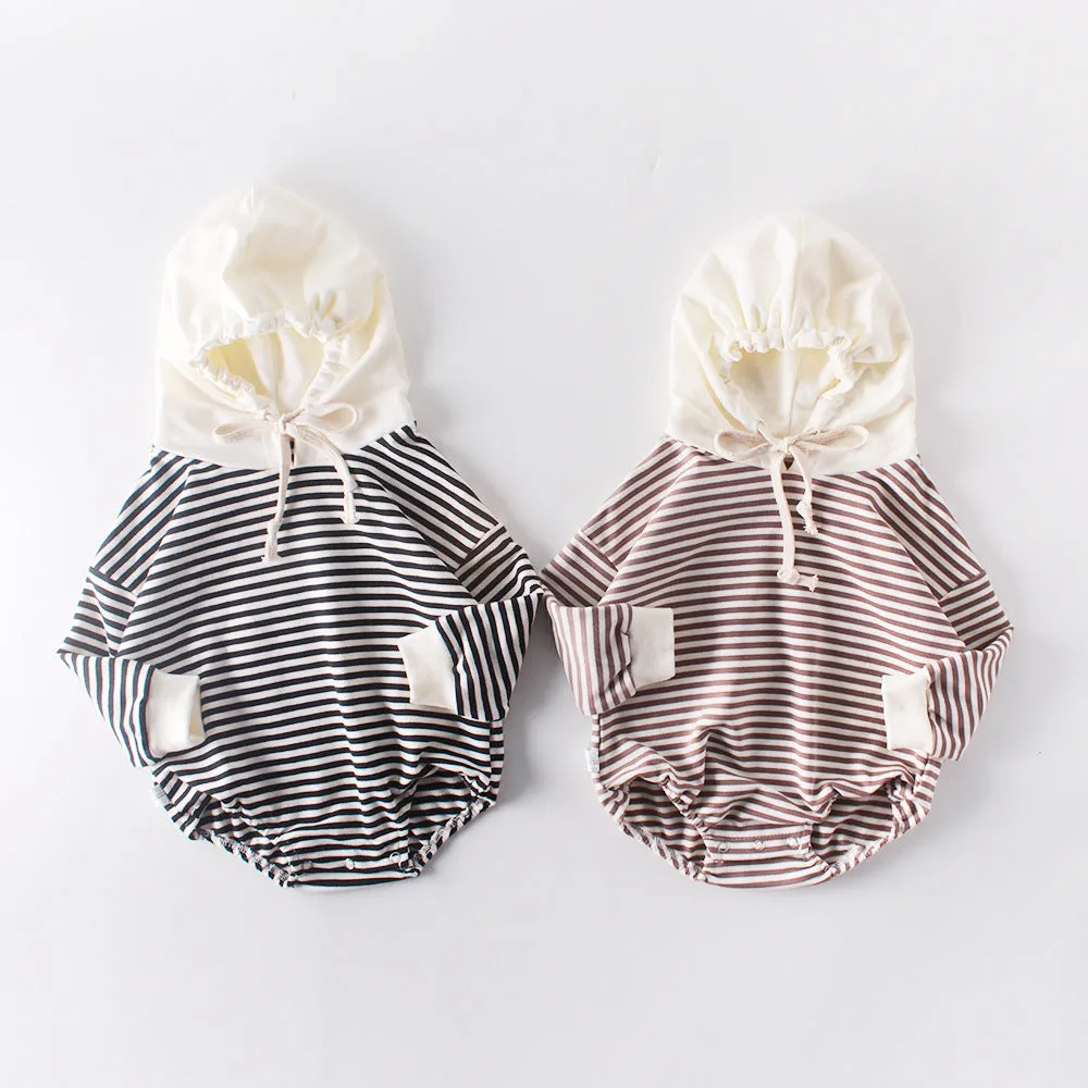 Baby Striped Kids Clothes Hooded One-piece Hatching Climbing Suit Thickened