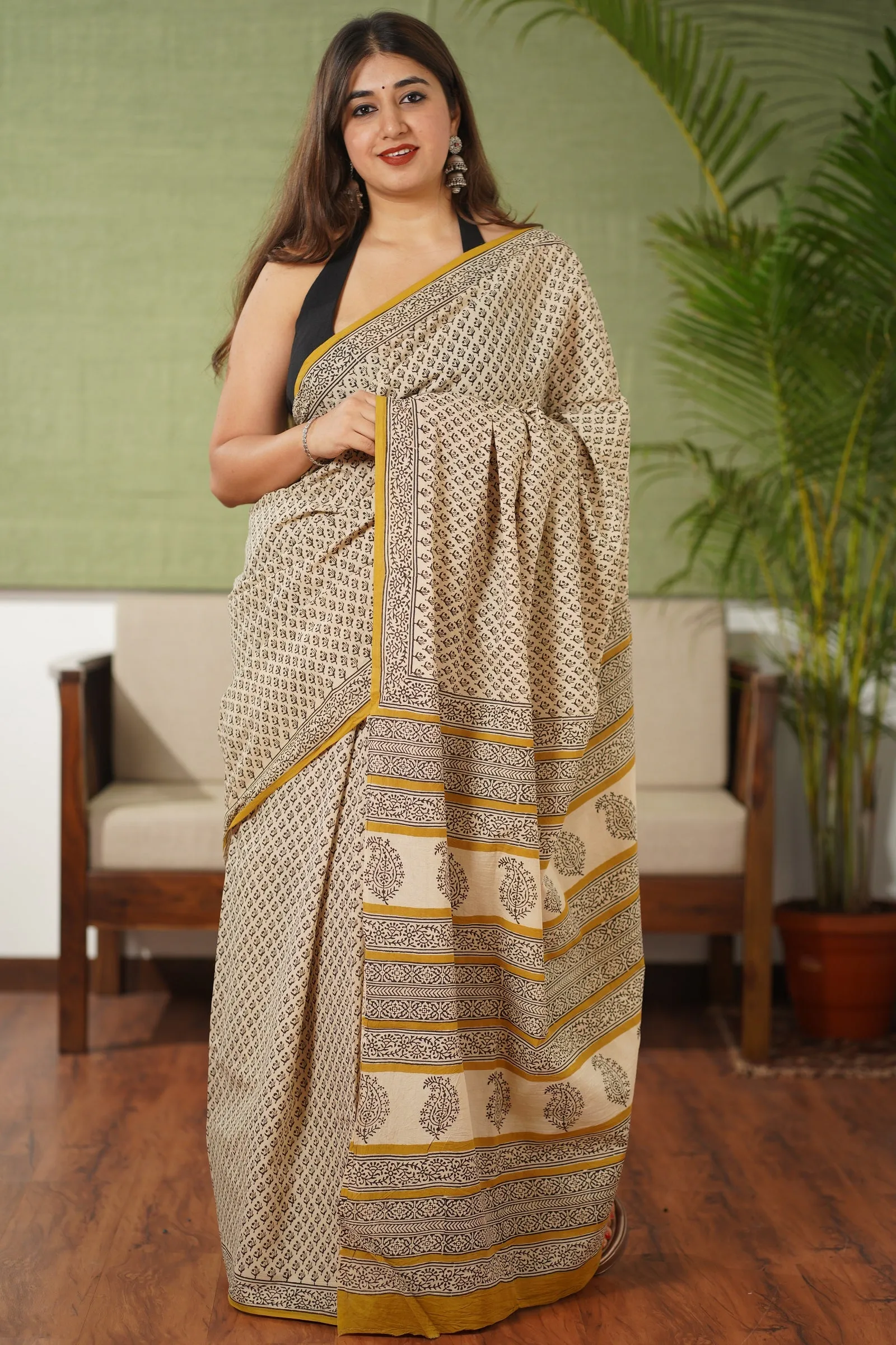 Bagru Cotton Hand Block Printed Saree