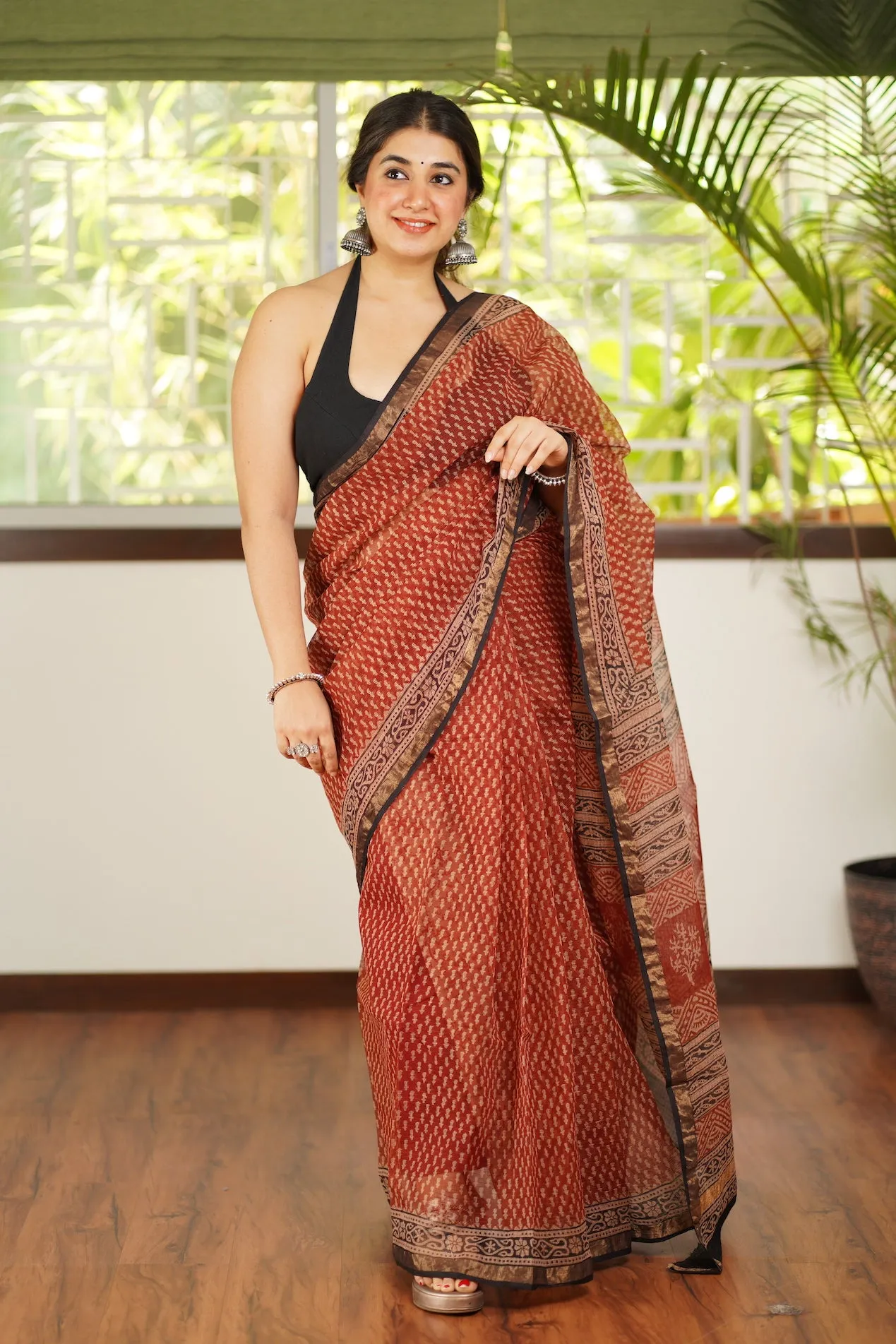 Bagru Kota Doria Cotton Natural Dyed Saree