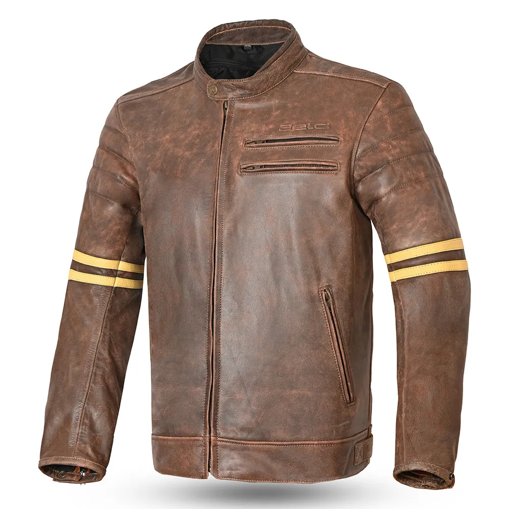 BELA Royal Rider Leather Motorcycle Jacket Vintage Brown Beige