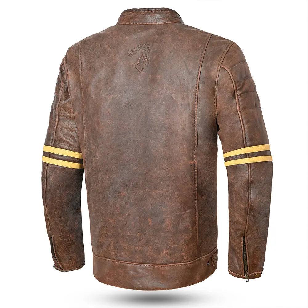 BELA Royal Rider Leather Motorcycle Jacket Vintage Brown Beige