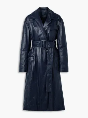 Belted leather trench coat