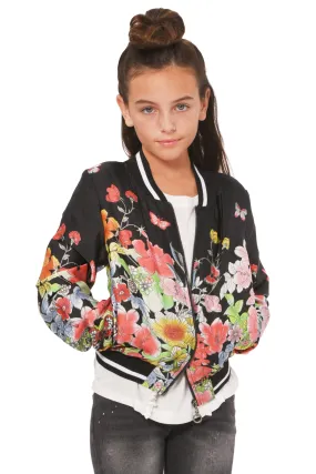 Big Girls Floral Butterfly Theme Bomber Jacket