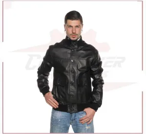 Black Bomber Jacket in real leather