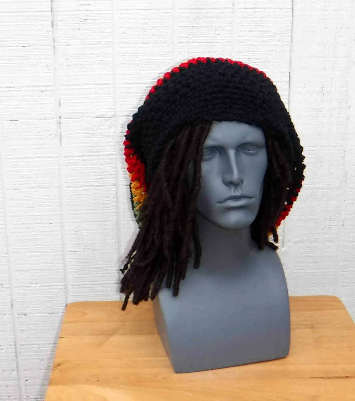 Black Cotton Slouchy Beanie, Wide Hippie Dreadlock Hat, Dread Tam, men or women Slouch Beanie