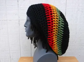 Black Cotton Slouchy Beanie, Wide Hippie Dreadlock Hat, Dread Tam, men or women Slouch Beanie