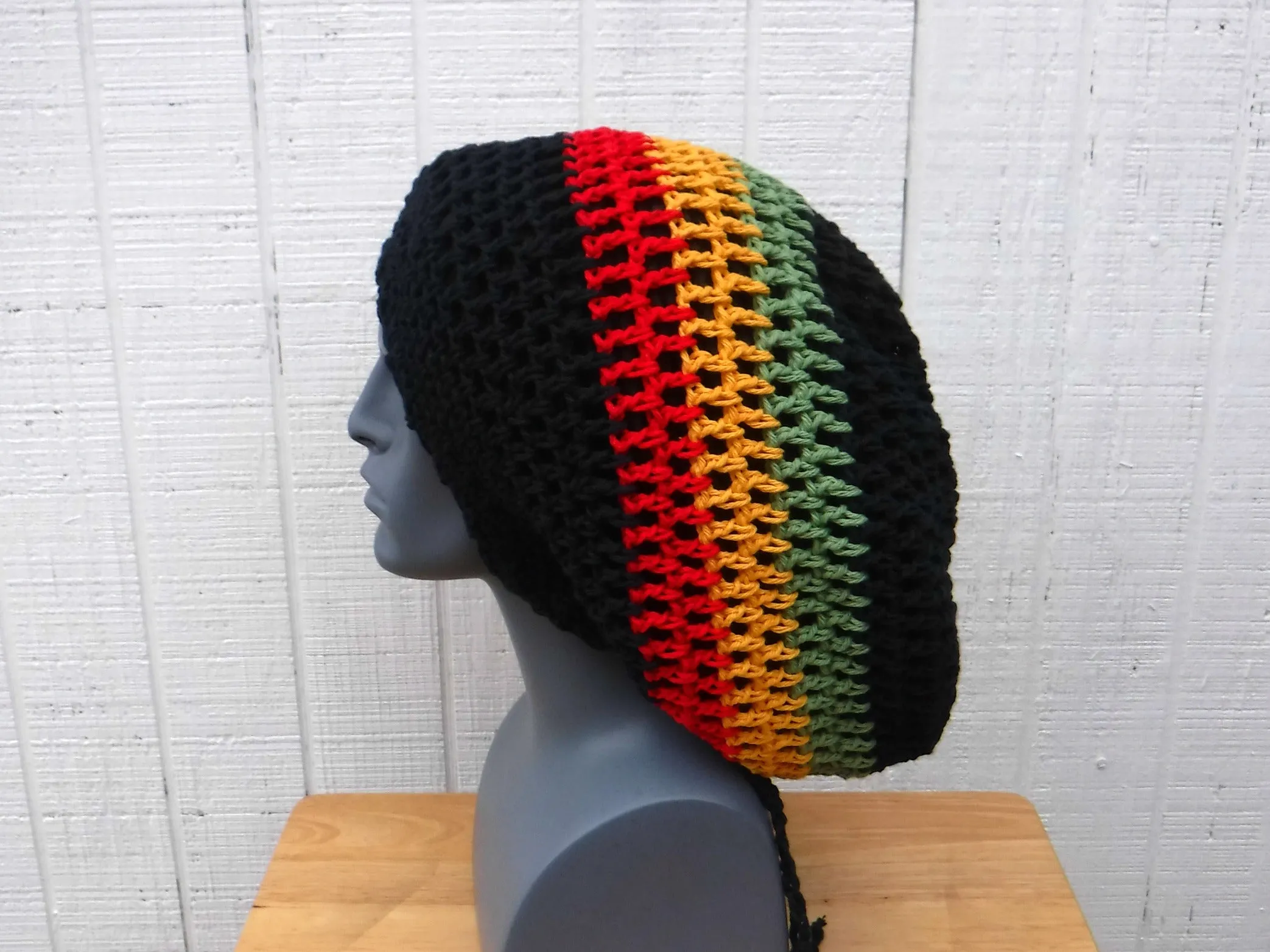 Black Cotton Slouchy Beanie, Wide Hippie Dreadlock Hat, Dread Tam, men or women Slouch Beanie