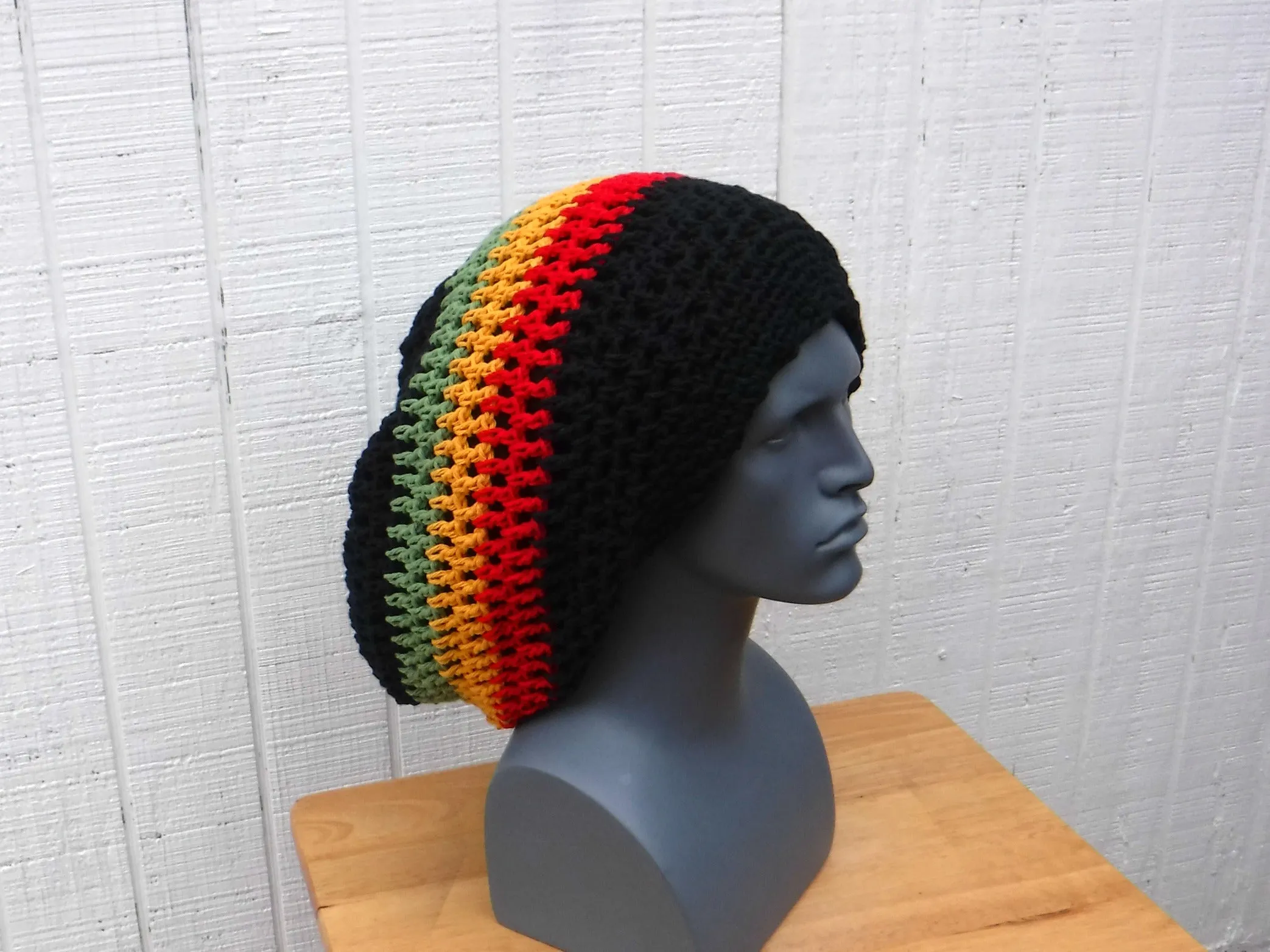 Black Cotton Slouchy Beanie, Wide Hippie Dreadlock Hat, Dread Tam, men or women Slouch Beanie