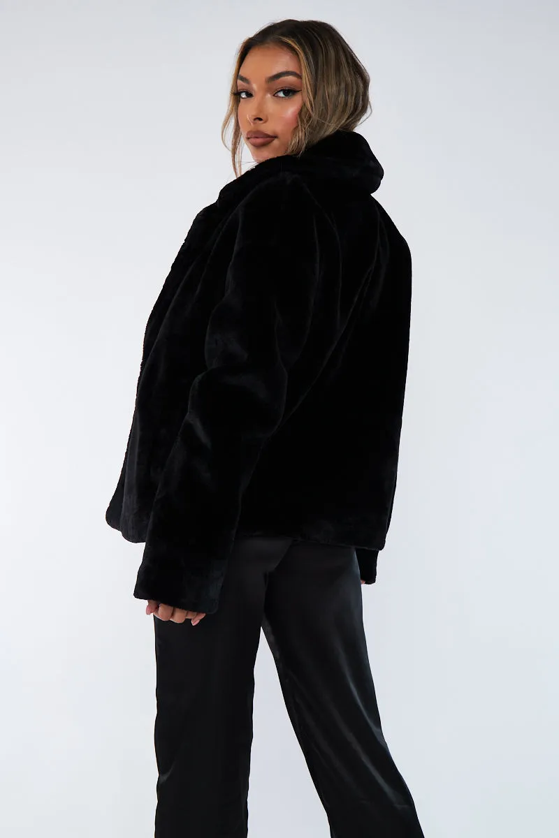 Black Cropped Faux Fur Coat - Janara