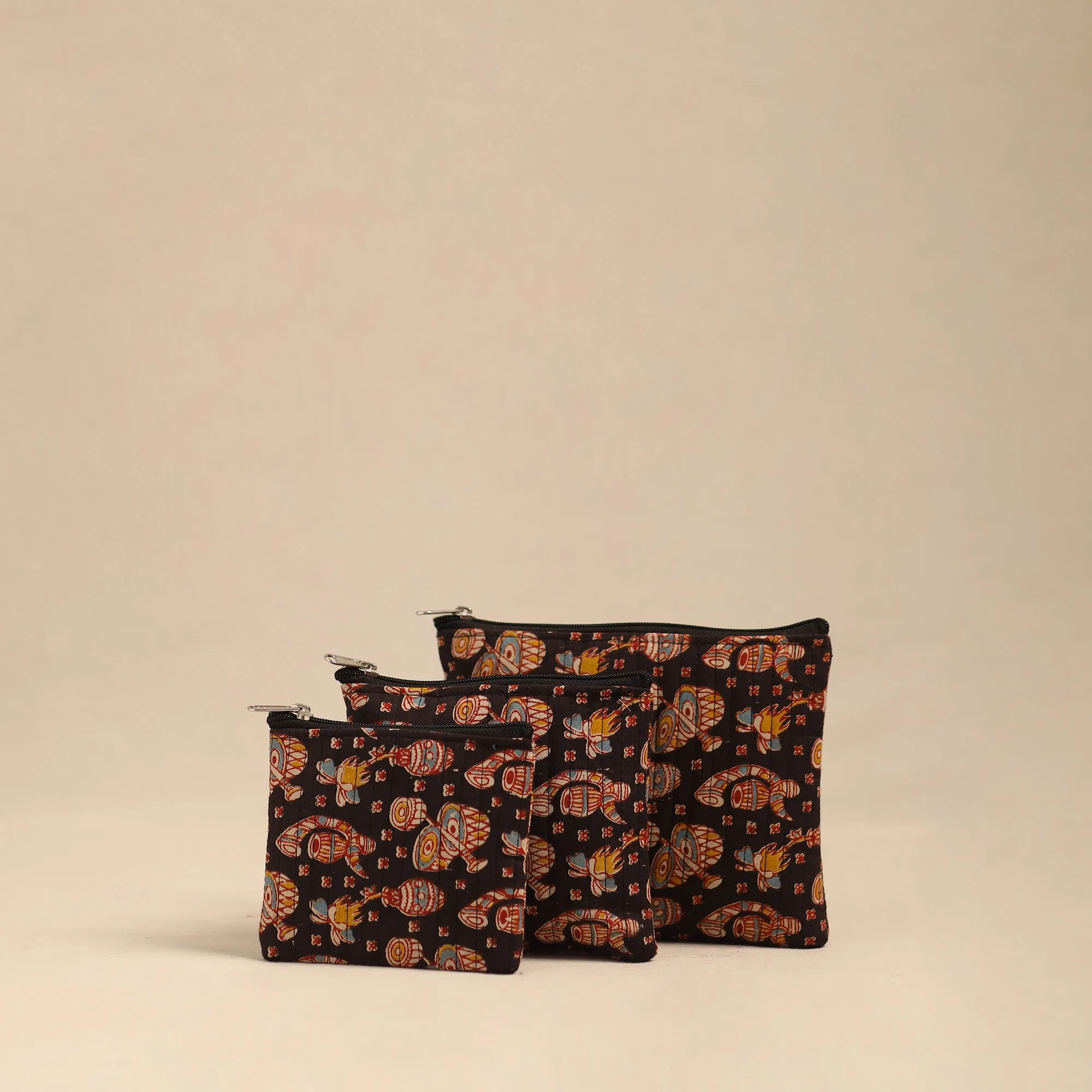 Black - Handmade Cotton Utility Pouches (Set of 3) 27