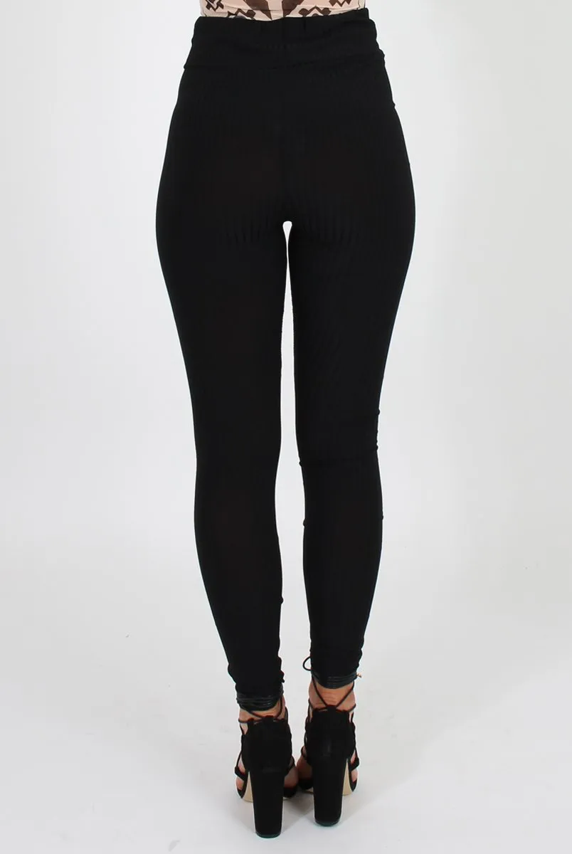 Black Ribbed Leggings - Kirsty