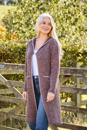 Blanket Stitch Cardigan with Hood- Brown