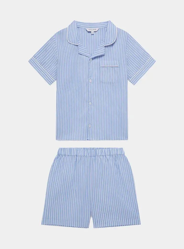 Blue & White Stripe Kids' Organic Cotton Pyjama Short Set