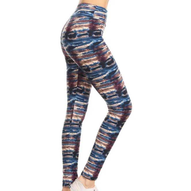 Blue and Burgundy Tie Dye Leggings