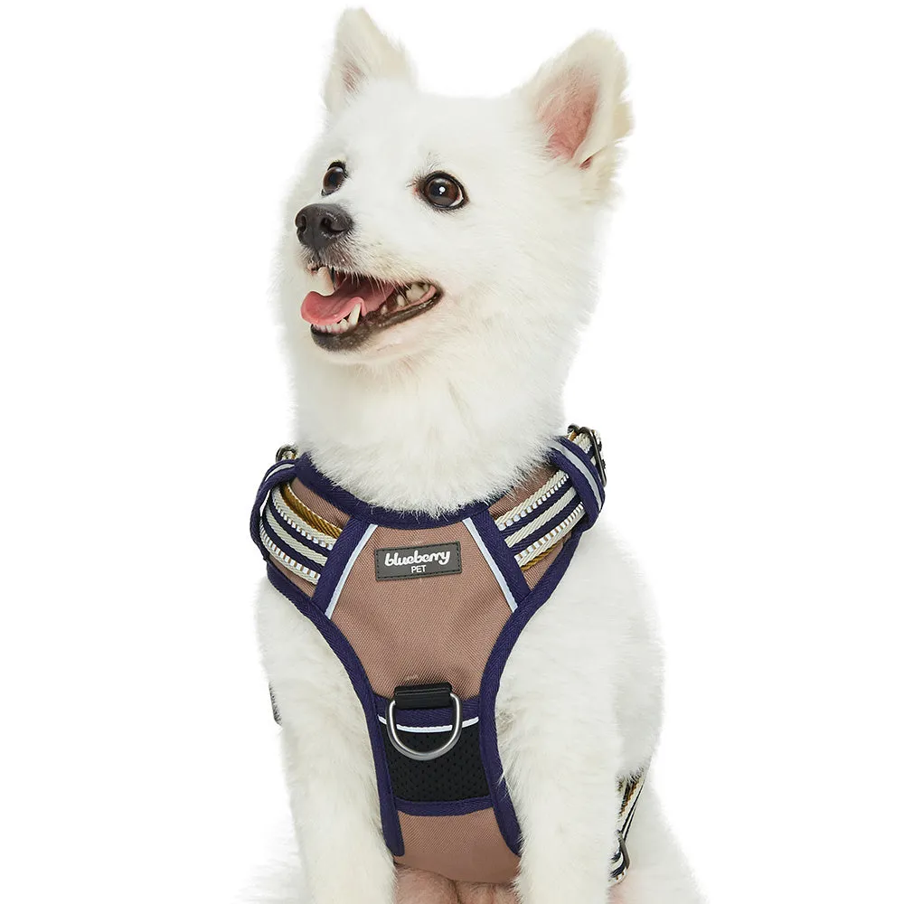 Blueberry Pet Soft and Comfy 3M Reflective Multi-Colored Stripe Mesh Padded No Pull Dog Harness Vest Olive and Blue-Gray