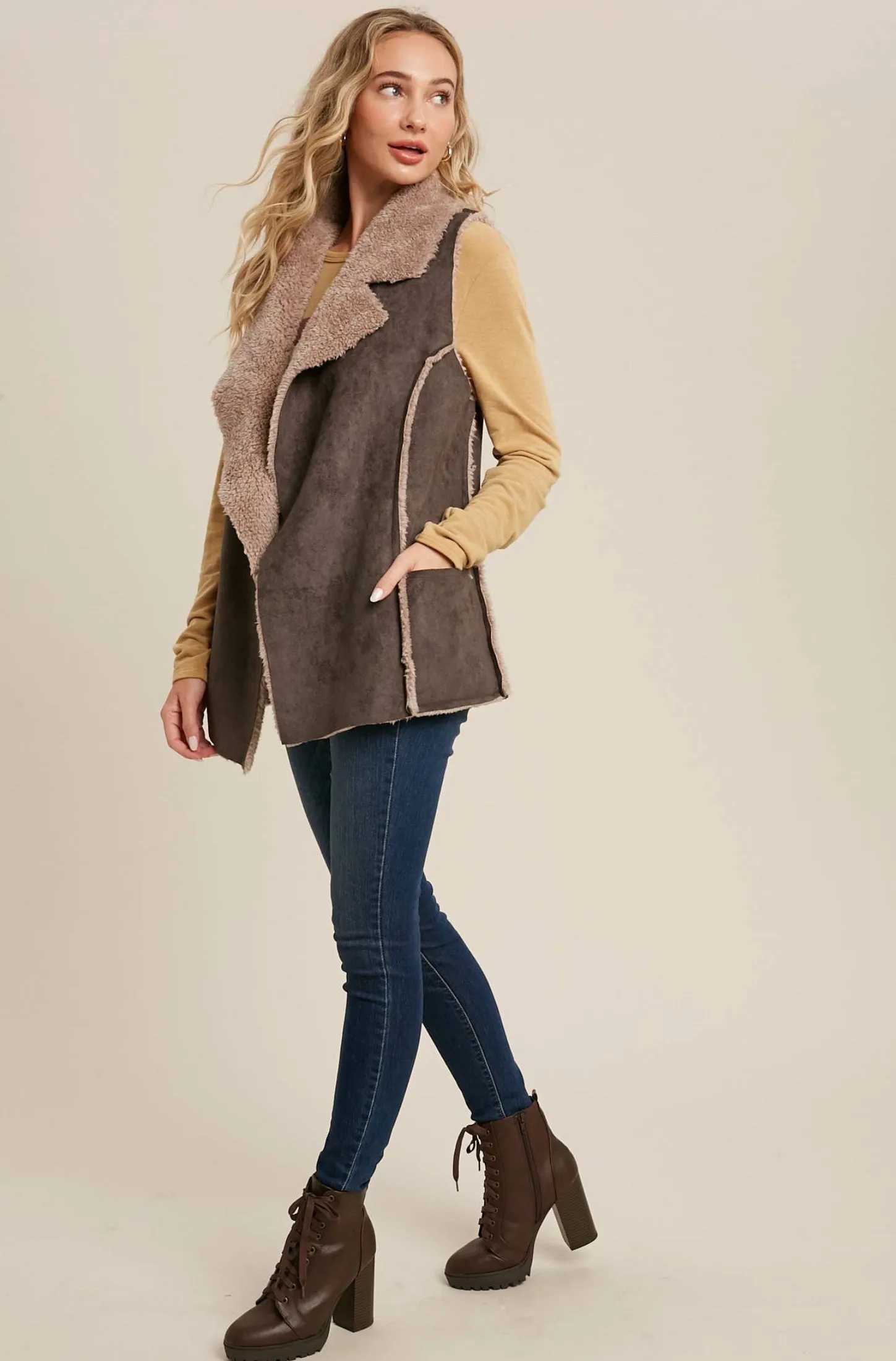 Bluivy Shearling Faux Fur Suede Vest