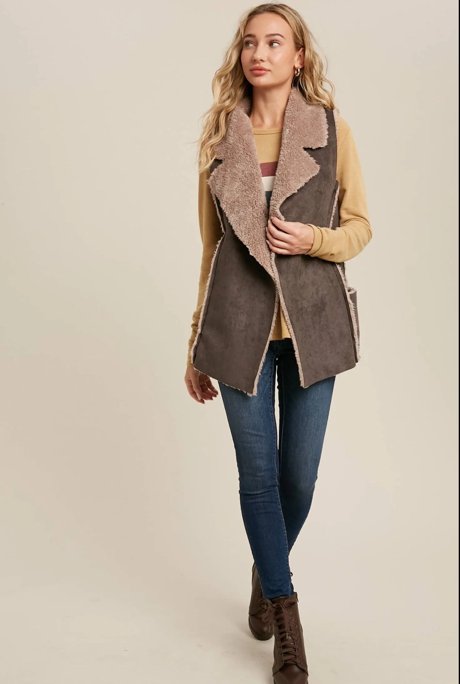 Bluivy Shearling Faux Fur Suede Vest