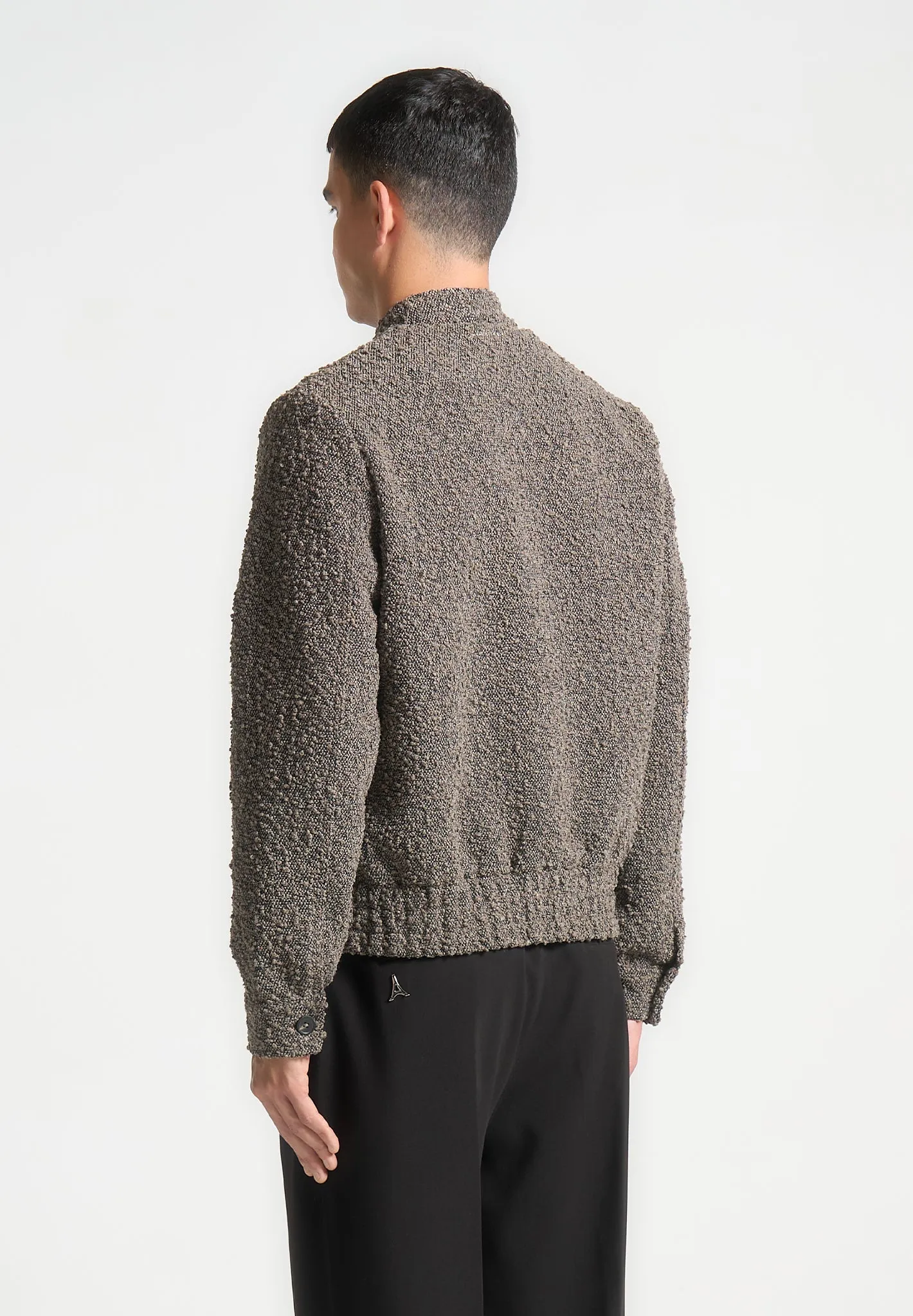 Boucle Zip Through Bomber Jacket - Brown