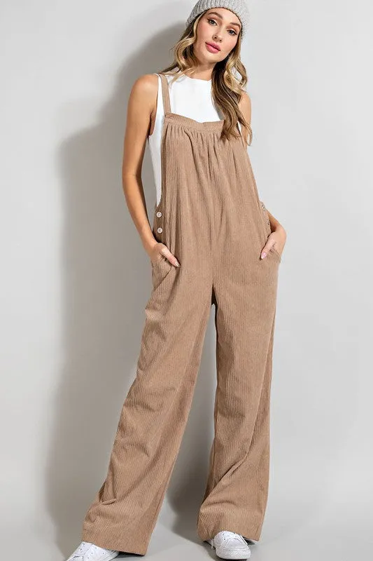 Brown Button Detailed Corduroy Overall