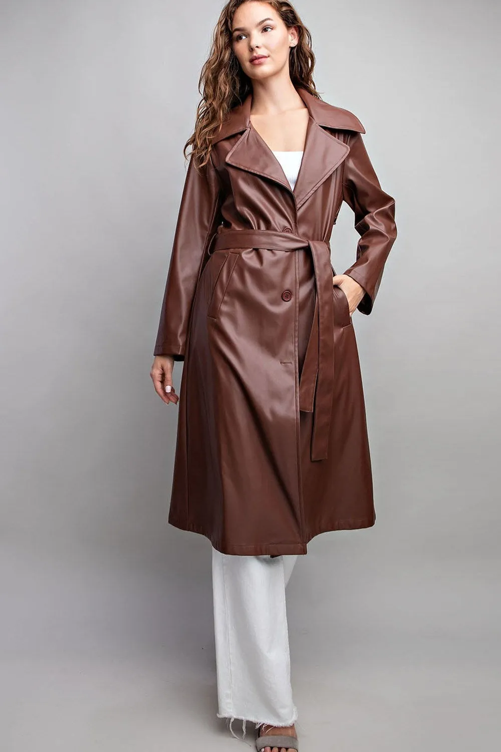 Brown Leather Trench Coat