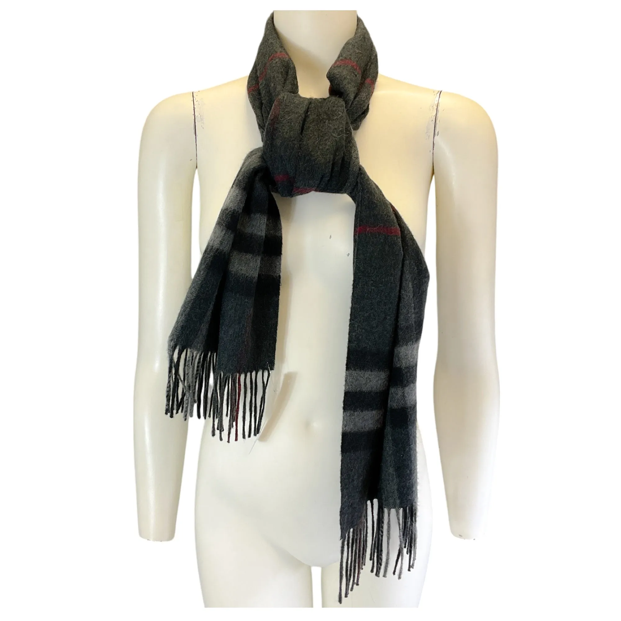 Burberry Charcoal Grey Fringed Giant Check Cashmere Scarf