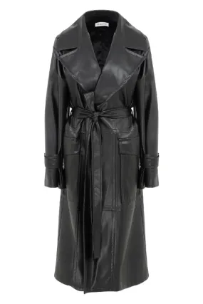 CECILE NOIR VEGAN LEATHER TRENCH COAT