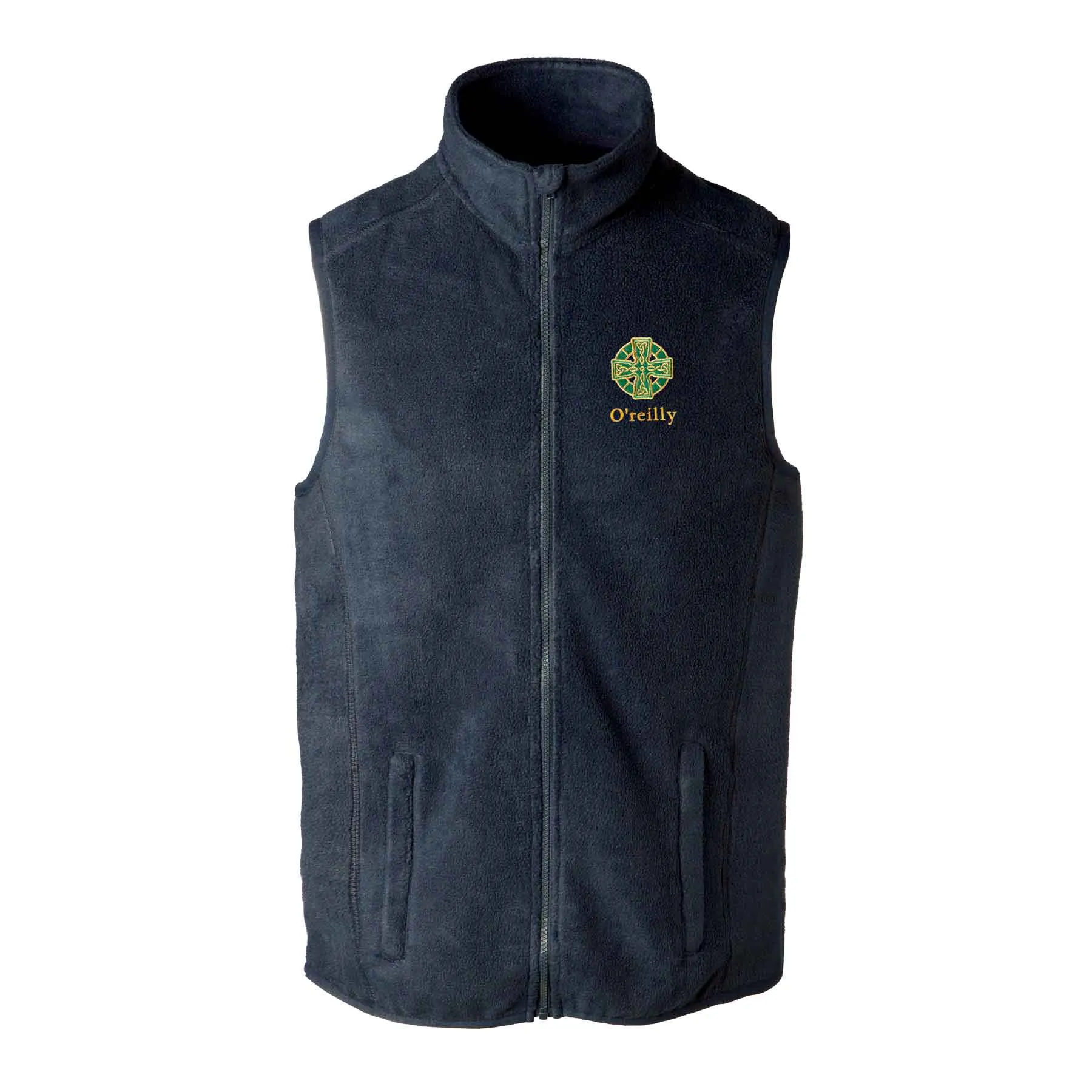 Celtic Cross Embroidered Personalized Fleece Vest- Navy