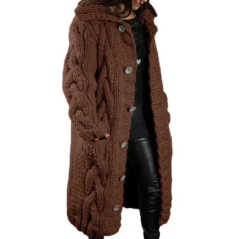 Chunky Long Knitted Hoodie winter Long Cardigan  sweater Jacket women