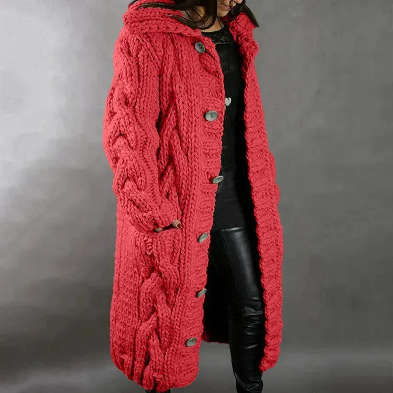 Chunky Long Knitted Hoodie winter Long Cardigan  sweater Jacket women