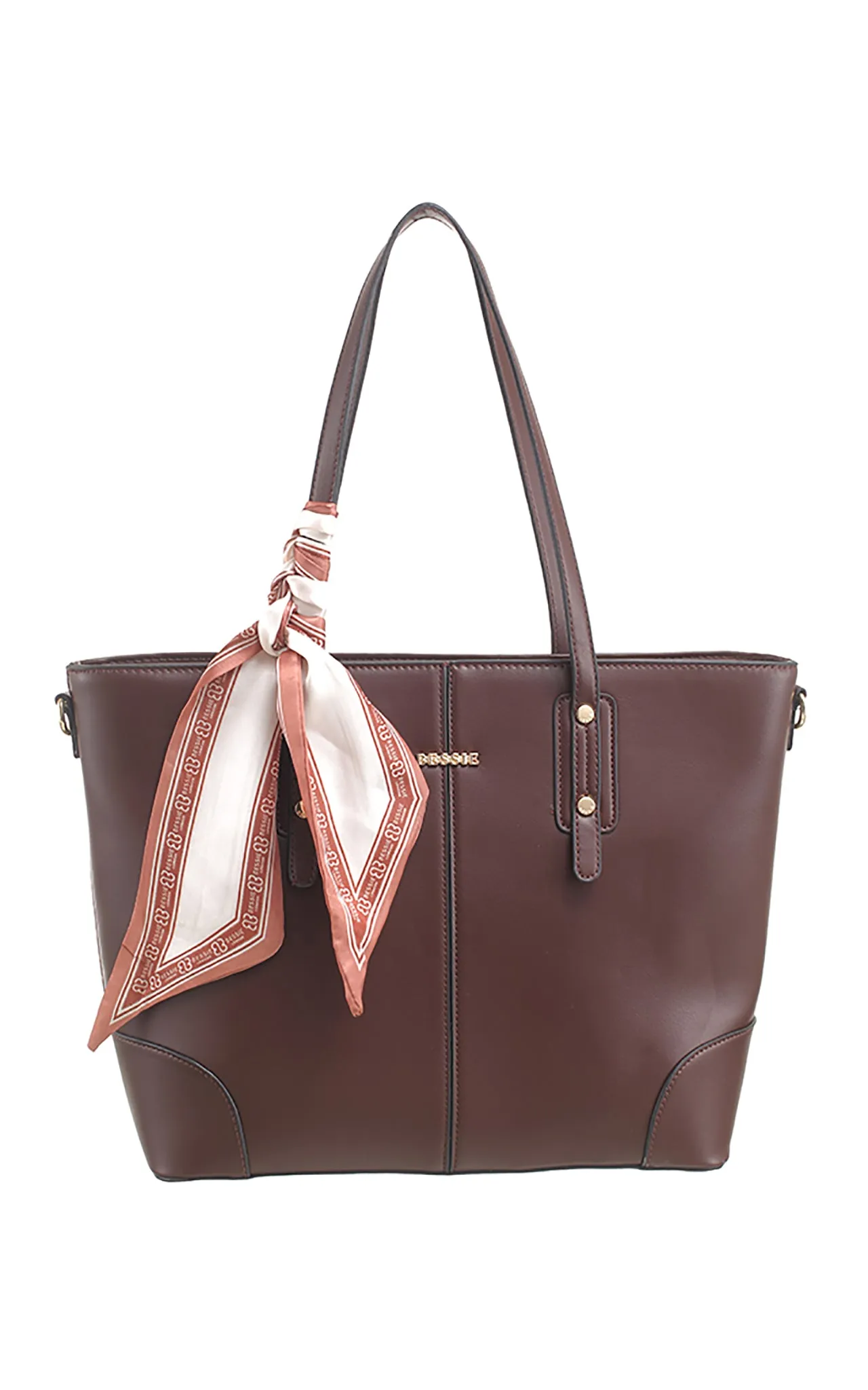 Coffee Classic Large Shopper with Scarf - Bessie London