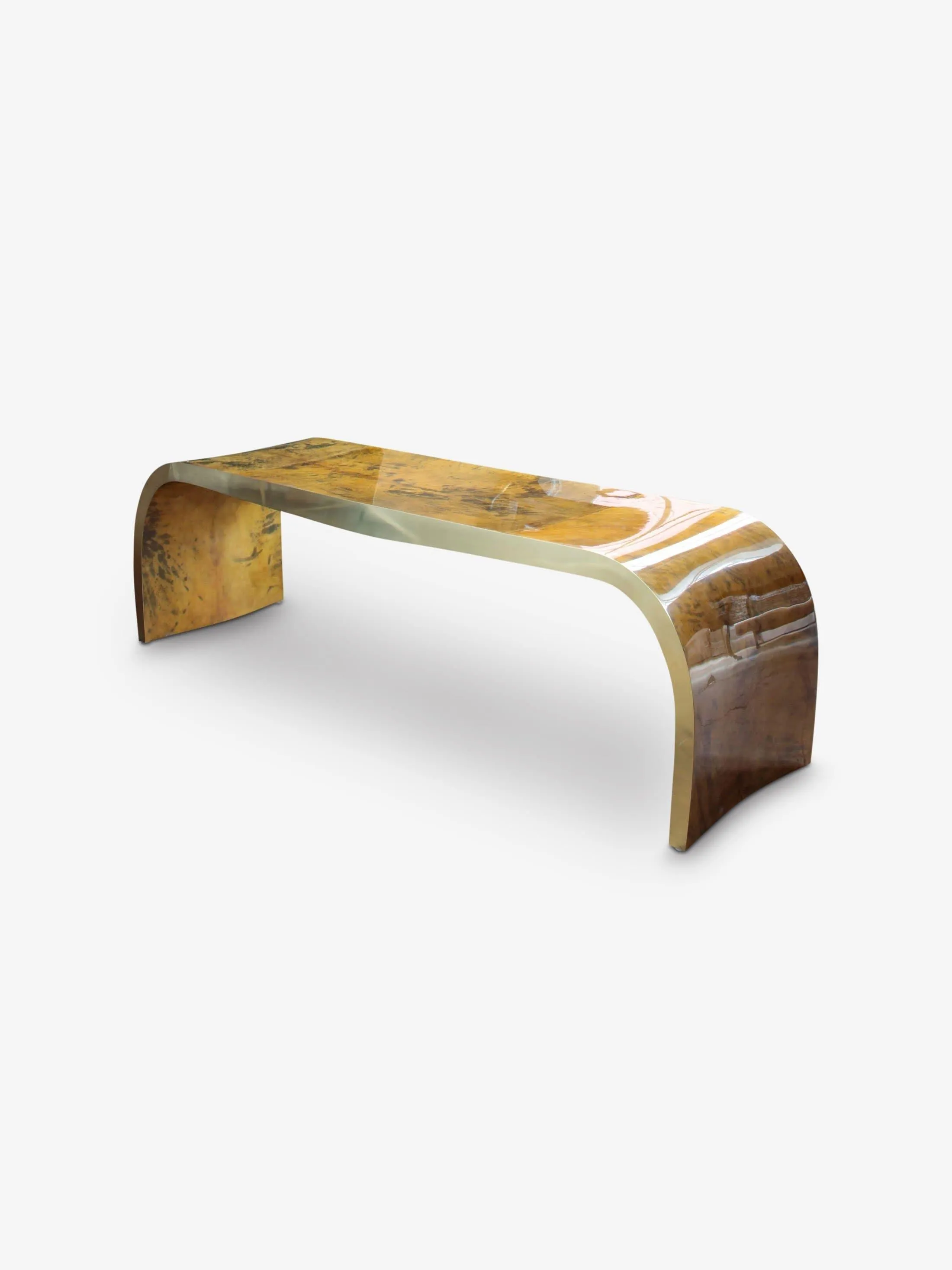 Concave Bench in Goatskin with Polished Top Coat