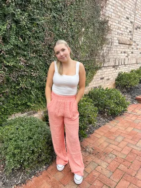 Coral Linen Pants