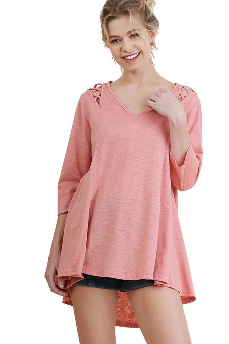 Criss Cross Cutout Detail Tunic, Salmon