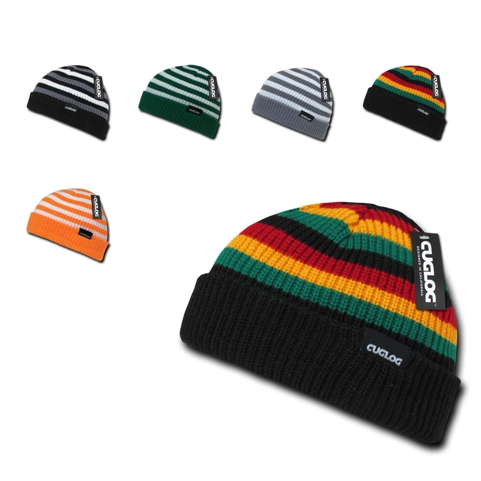 Cuglog Beanies Rasta Sailor Striped Knit 3 Tone Winter Skull Caps Hats Ski Warm