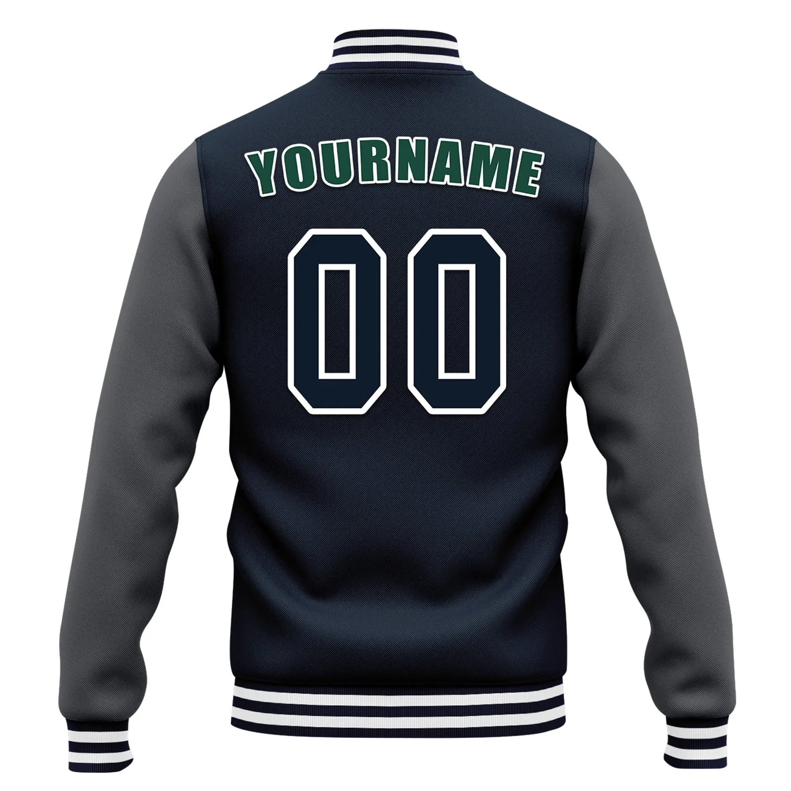 Custom Blue Gray Jacket Bomber Full-Snap Varsity Letterman Personalized Jacket FZ005-D020255-10