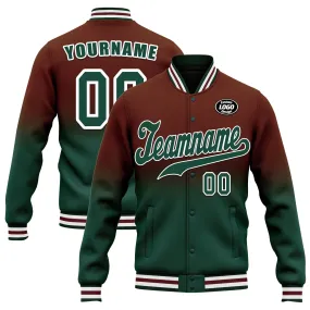 Custom Brown Green Fade Fashion Jacket Bomber Full-Snap Varsity Letterman Personalized Jacket FZ005-D020229-19